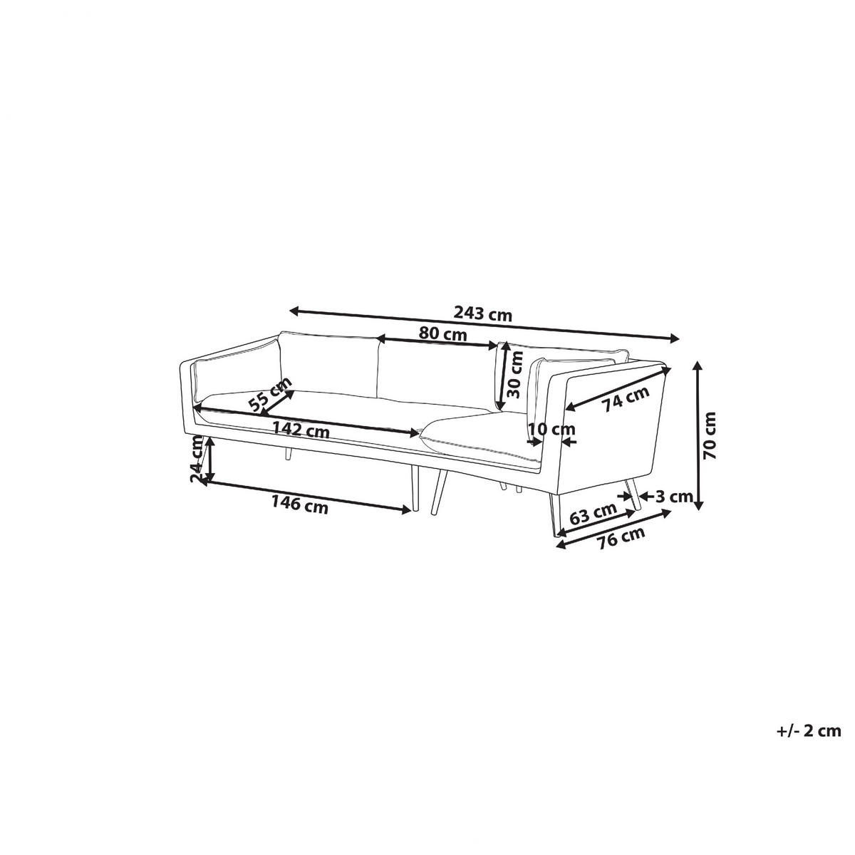 GARTENSOFA 3-Sitzer grau linke Seite modular Loretello - Grau, Textil (243/70/76cm) - Beliani