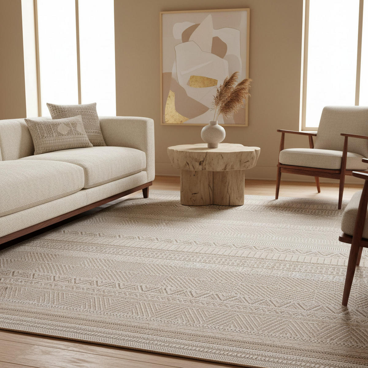 TEPPICH Outdoor Flachgewebe Ethno Muster Polypropylen Balkon Beige Rechteckig 160x230 - Beige, Textil (160/230cm) - KADIMA DESIGN