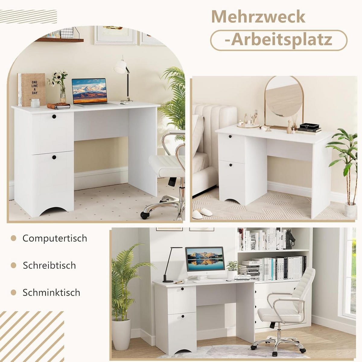 DATORBORD vitt - Vit, Träbaserade material (50/109/75cm) - COSTWAY