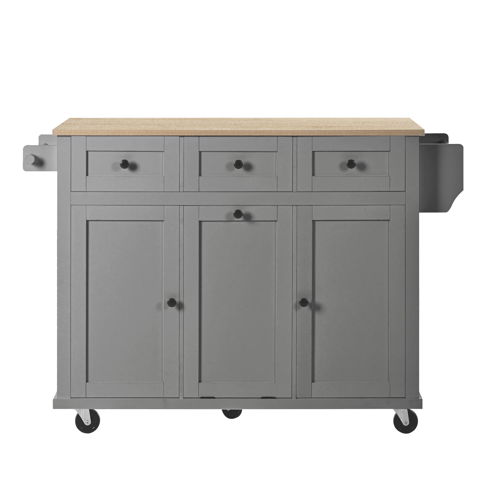 OKWISH KUCHYŇSKÝ ostrůvek 112/46,2-76,2/92,7 cm přírodní a šedá z MDF s výsuvnou pracovní deskou
