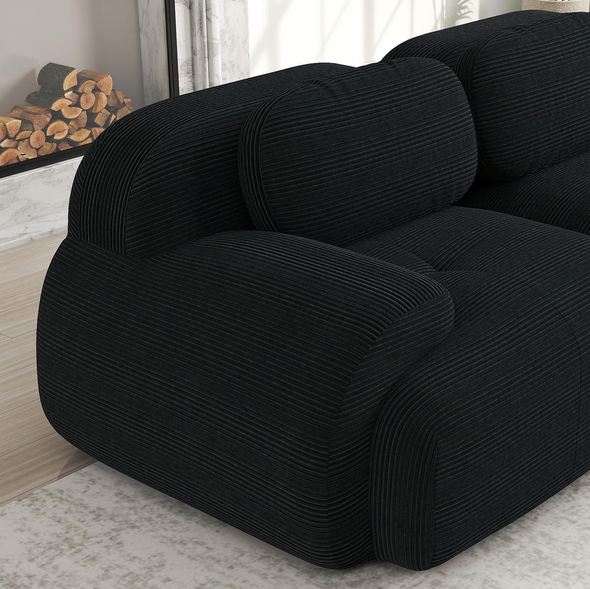 ECKSOFA modular rahmenlos Cordstoff Black - Schwarz, Kunststoff (103/75/298cm) - Meubliv