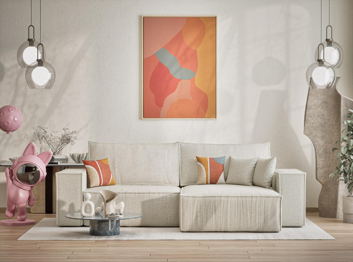 ECKSOFA MIT SCHLAFFUNKTION Zaya Creme Webstoff - Creme/Schwarz, Holz/Holzwerkstoff (255/148cm) - Maison de Reve