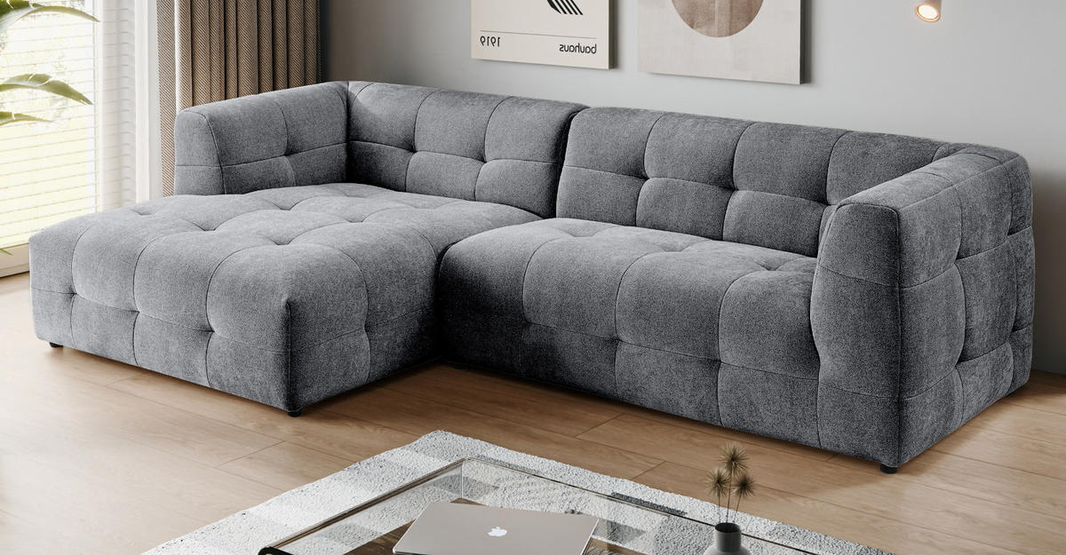 SOFA grau Webstoff 292 x 161 cm, Ecksofa 5-Sitzer, L-Sofa Ottomane links - Grau, Holz/Textil (292/161cm) - Inn.Furn