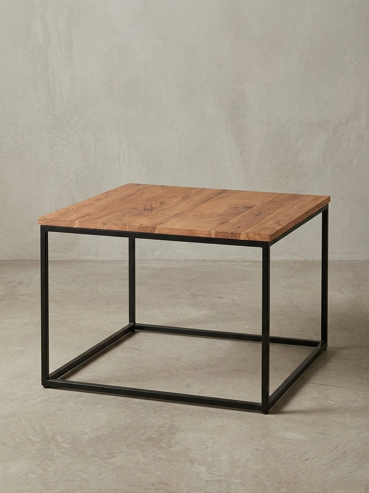 COUCHTISCH Industrial, Akazienholz mit Eisengestell, handgefertigt, robust und stabil - Beige/Schwarz, Holz/Metall (60/60/41cm) - KADIMA DESIGN