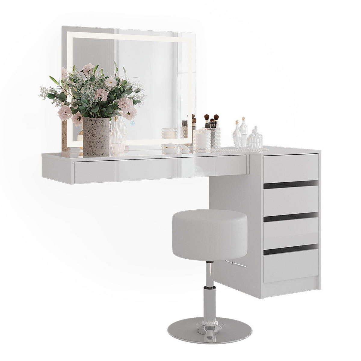 SCHMINKTISCH Sherry Weiß 100 cm 4 Teile - Weiß, Holzwerkstoff (100/12/40.1cm) - Vicco