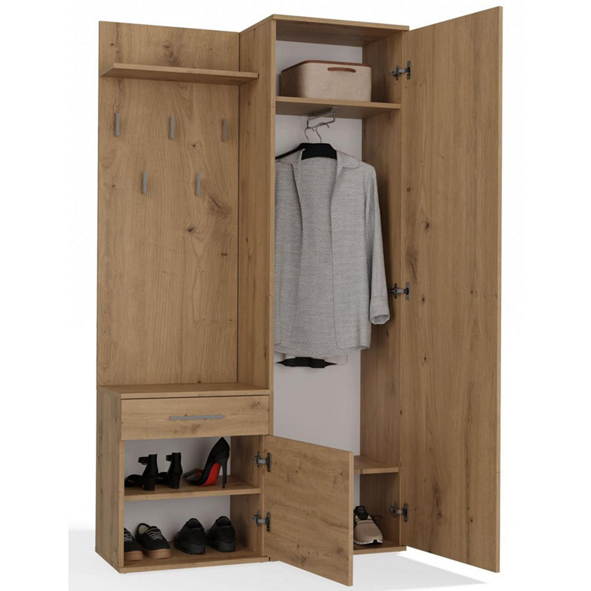 FLURMÖBEL-SET Duvio Eiche Artisan - Silberfarben/Eiche Artisan, Holzwerkstoff/Kunststoff (100/35/180cm) - Selsey