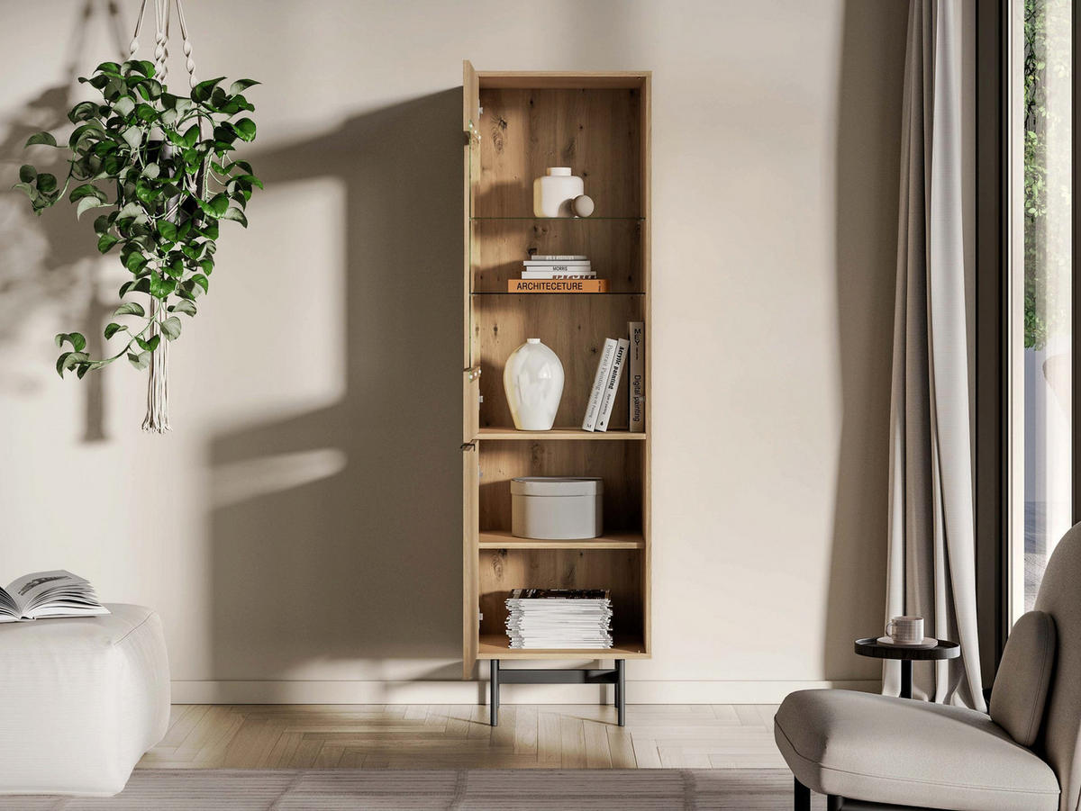 VITRINE Heggers Eiche Mavelie 54 cm - Eichefarben/Schwarz, Holzwerkstoff/Metall (54.3/169.6/40cm) - Selsey