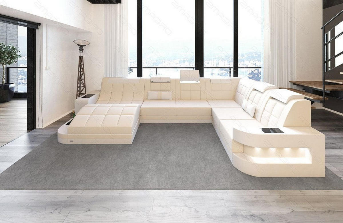 WOHNLANDSCHAFT Wave Elfenbein Weiß Mikrofaserstoff - Creme, Kunststoff (379/80/274cm)