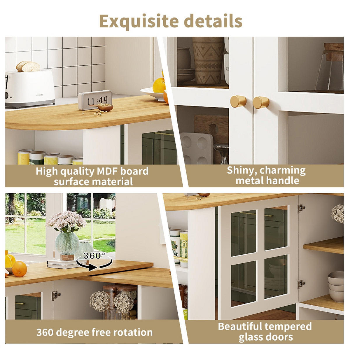 KÜCHENINSEL DREHBARE ESSBAR mit Snackregal, Sideboardschrank, MDF/Glas, Weiß, 138-204/39/102,5 cm - Weiß, Kunststoff (39/102.5/138cm) - Rolipo