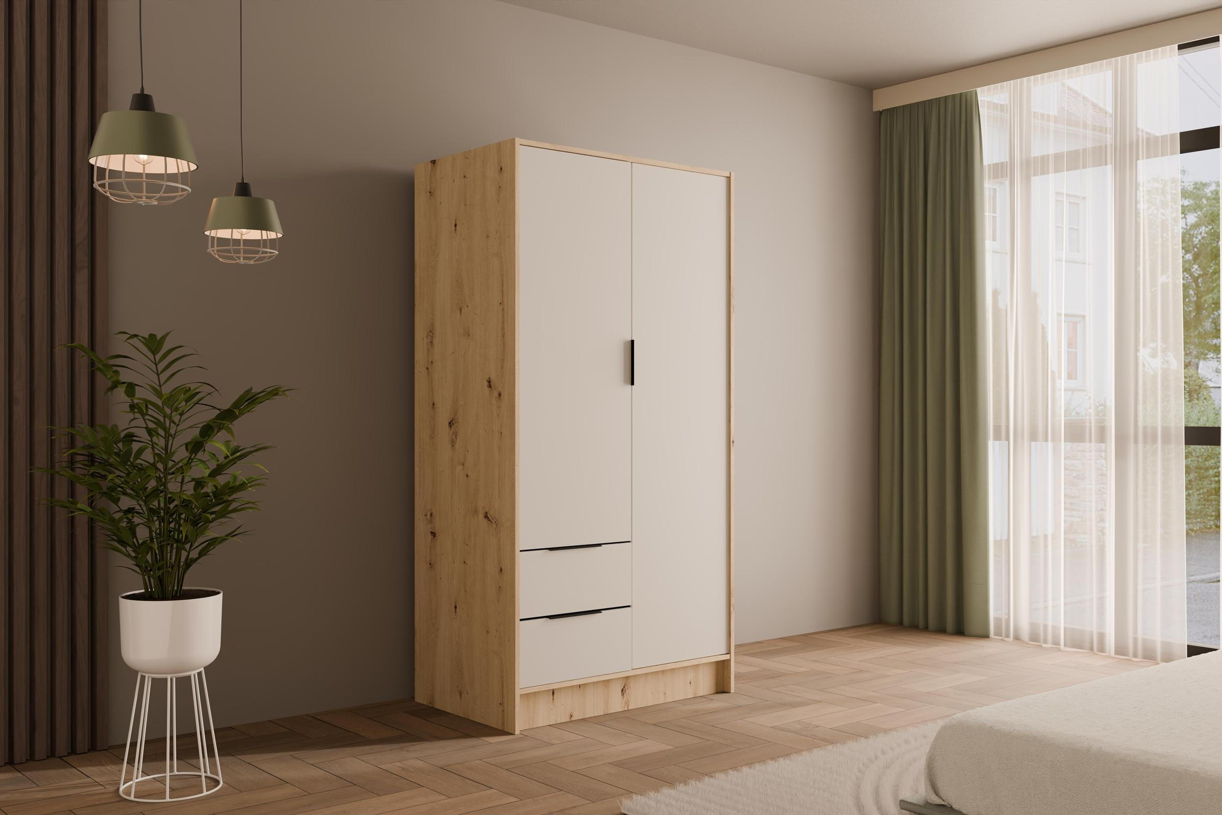 KLEIDERSCHRANK mit Flügeltüren KOLIN 100x200cm Artisan / Weiß - Eiche Artisan/Weiß, Holzwerkstoff (102/200/51cm) - ALTDECOR