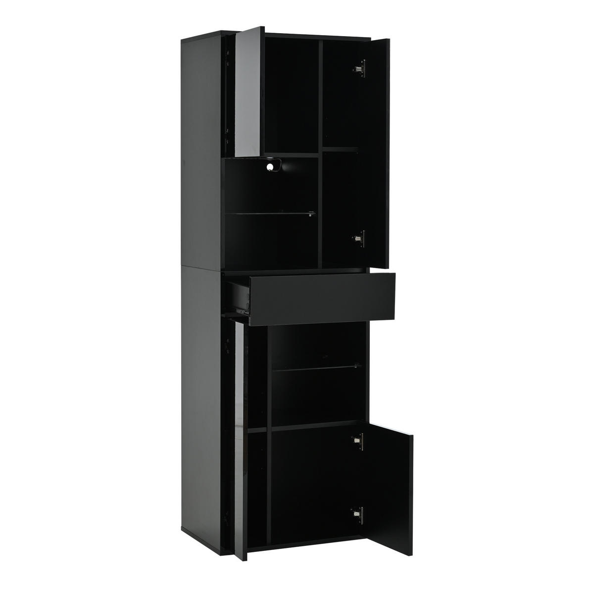 VITRINE 55/38/170 cm mit LED-Beleuchtung, Hochglanzfront und verstellbaren Einlegeböden, Schwarz - Schwarz, Holzwerkstoff (55/170/38cm) - Redom
