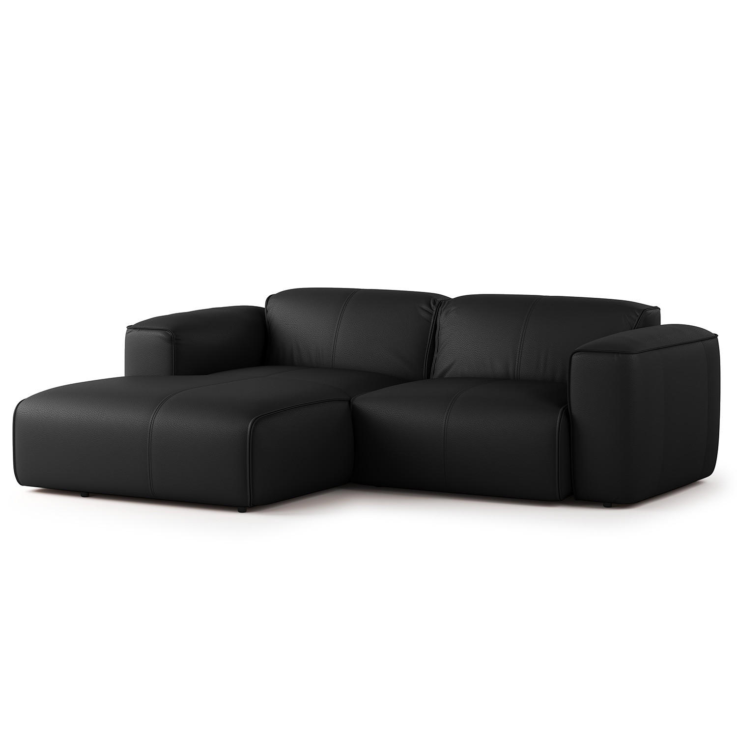 ECKSOFA mit XL-Longchair - Schwarz, Leder/Kunststoff (260/171cm) - home24