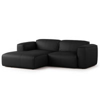 ECKSOFA mit XL-Longchair - Schwarz, Leder/Kunststoff (260/171cm) - home24