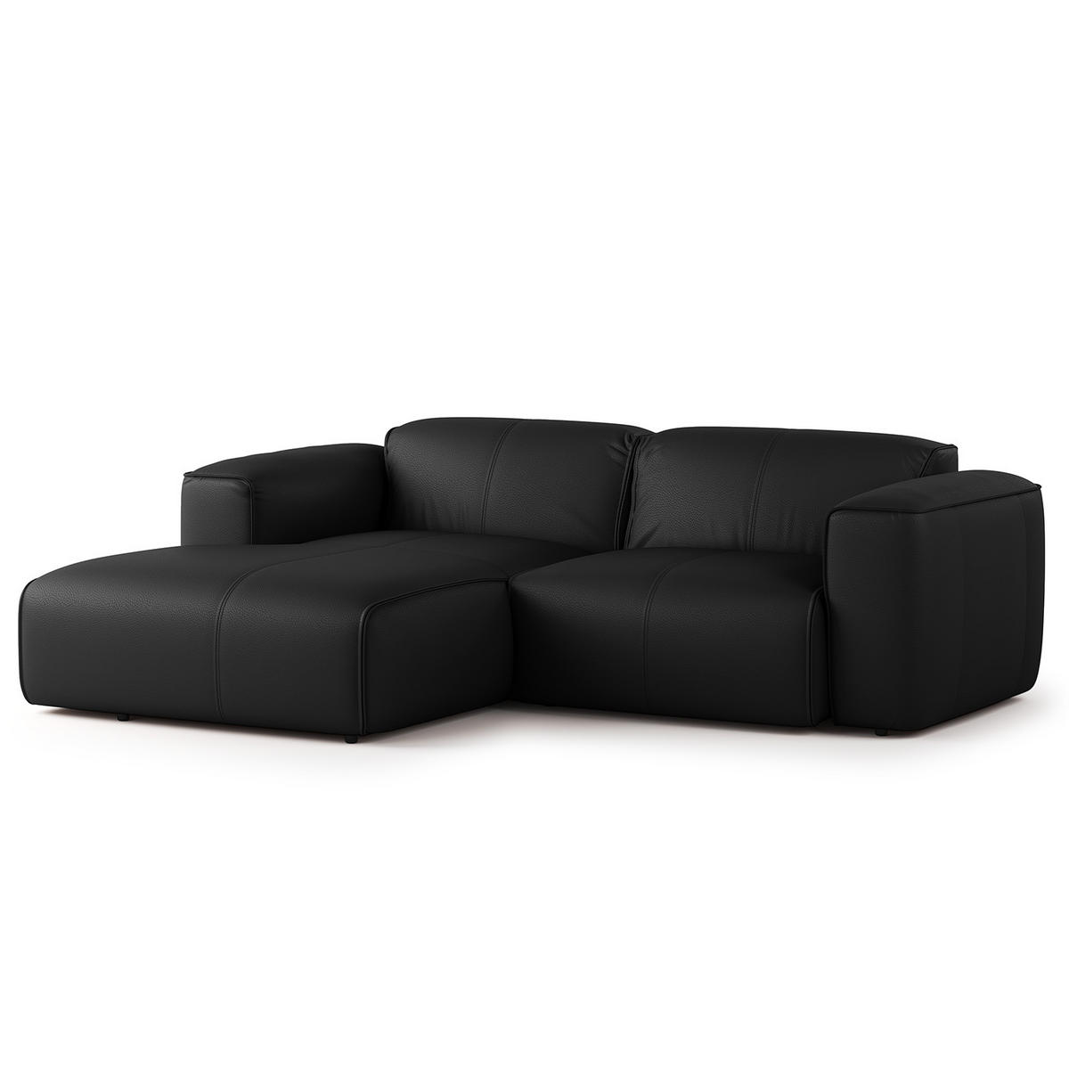 ECKSOFA mit XL-Longchair - Schwarz, Leder/Kunststoff (260/171cm) - home24