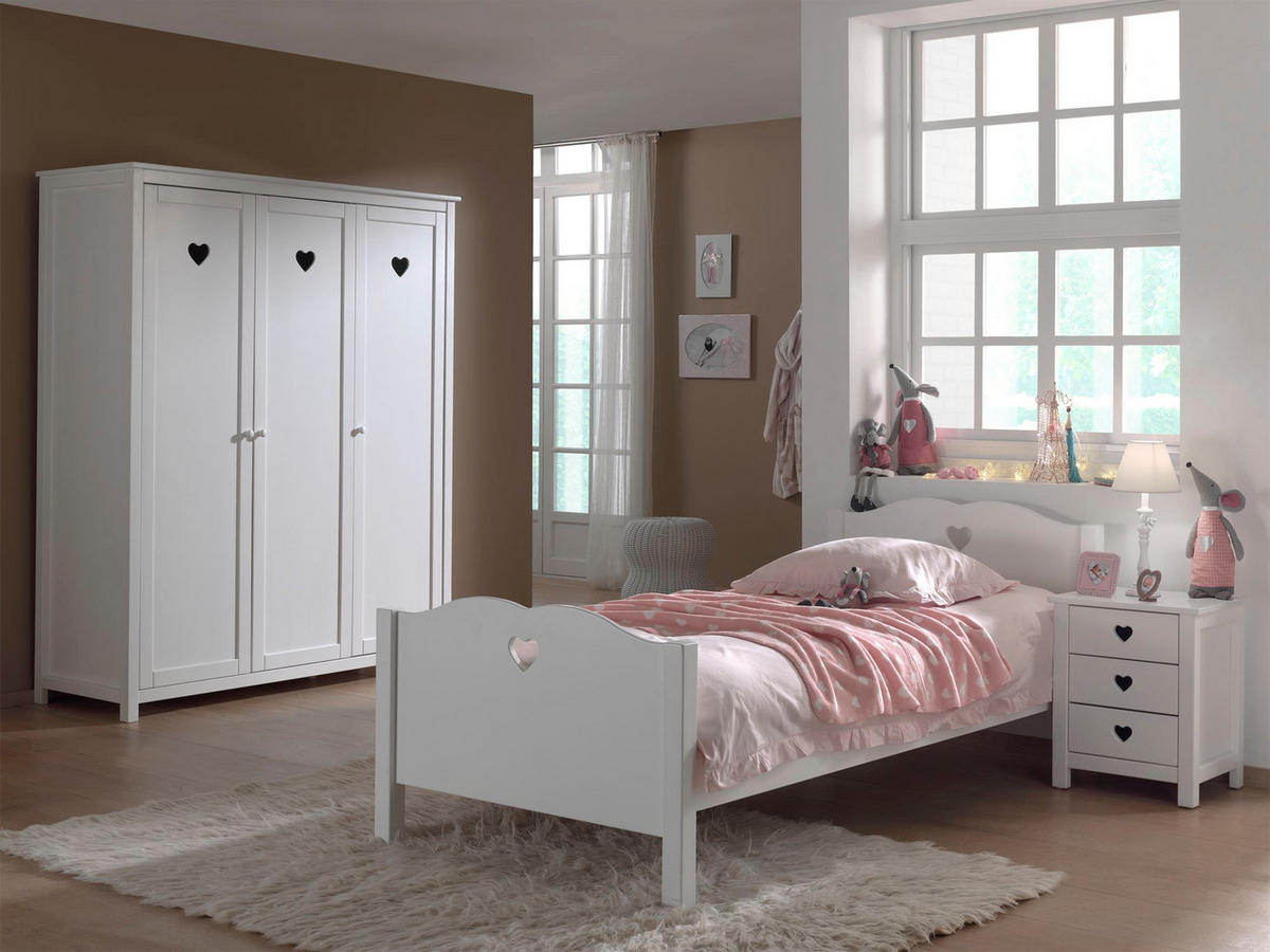 KINDERZIMMER Kamila 7 weiß aus MDF mit Bett, Schrank und Nachtkonsole - Beige, Holzwerkstoff (360/80/160cm) - 58aufmkessel