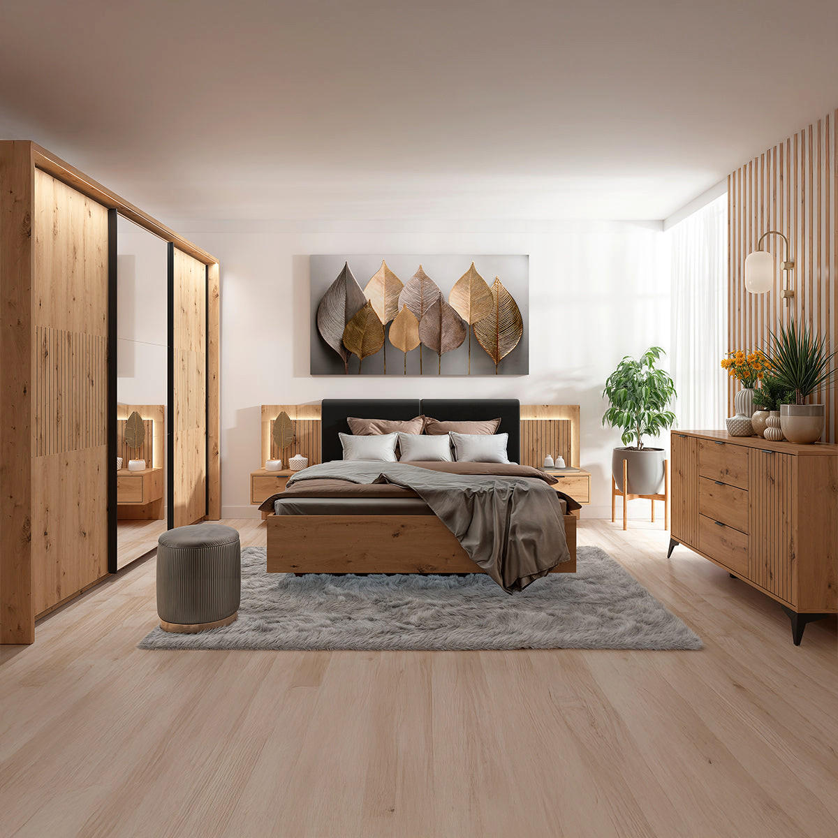 BOXSPRING POSTELJA 160/200 Mao Les hrastovega videza - rjava, leseni material (160/200cm) - Petits-meubles
