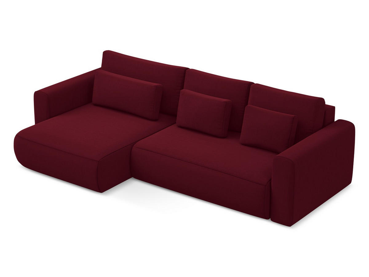 ECKSOFA mit Schlaffunktion Samt Stoff Rot - Bordeaux/Rot, Kunststoff/Textil (149/278cm) - Makamii