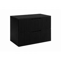 BADEZIMMERSCHRANK hängend 80 mit Schubladen, Korpus in Schwarz + Platte in Marmor Black Royal, mit Griffen, 80 x 46 x 58,6 cm - Schwarz, Holzwerkstoff (80/58.6/46cm) - 3XE LIVING