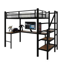 HOCHBETT mit L-förmigem Schreibtisch und Treppe Metall Schwarz - Schwarz, Holz (90/190cm) - Meubliv
