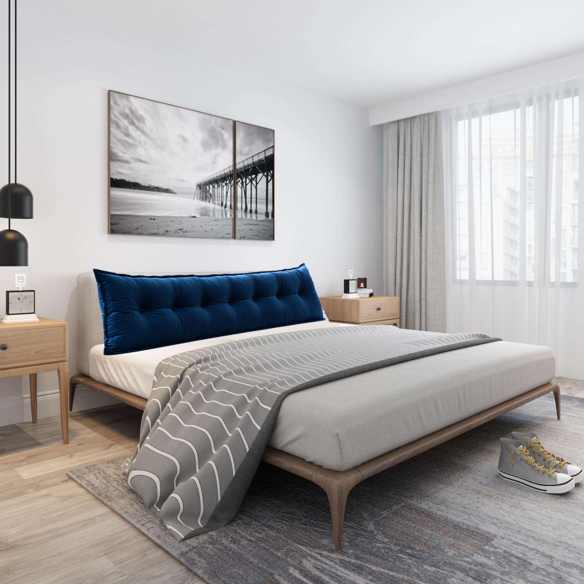 RÜCKENKISSEN Samtlook Dunkelblau 180 cm - Dunkelblau, Textil (45/180cm) - Vercart