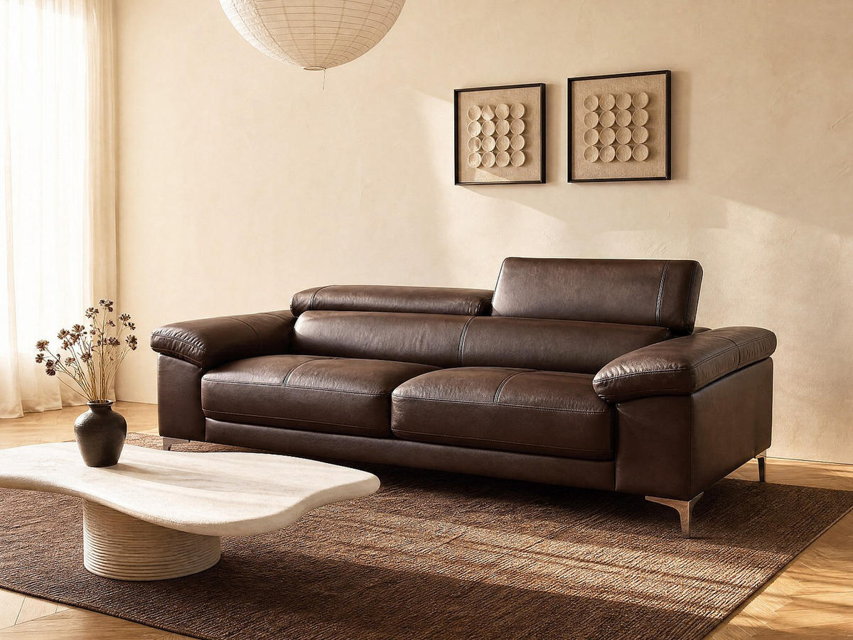 SOFA - 3 Personen - leder - schokoladenbraun Solange - Braun, Leder (210/73/103cm) - Vente-Unique