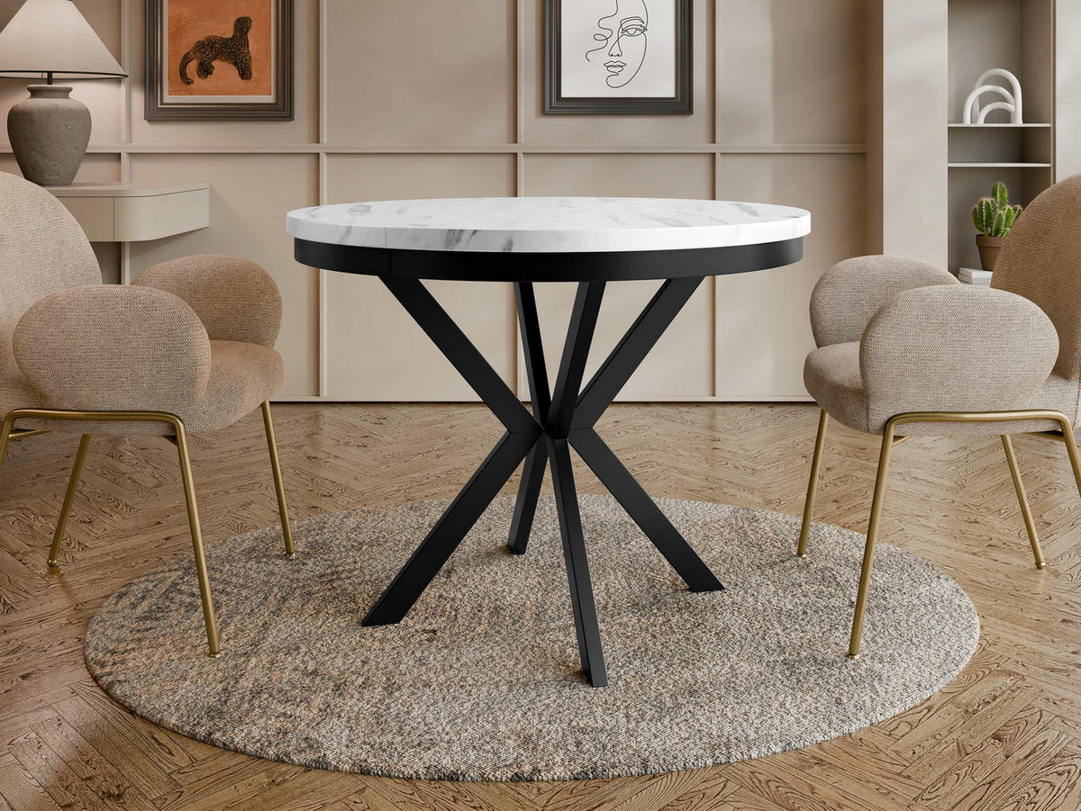 ESSTISCH ausziehbar Edder 120 - Schwarz/Weiß, Holzwerkstoff/Metall (120/120/76cm) - MIRJAN24
