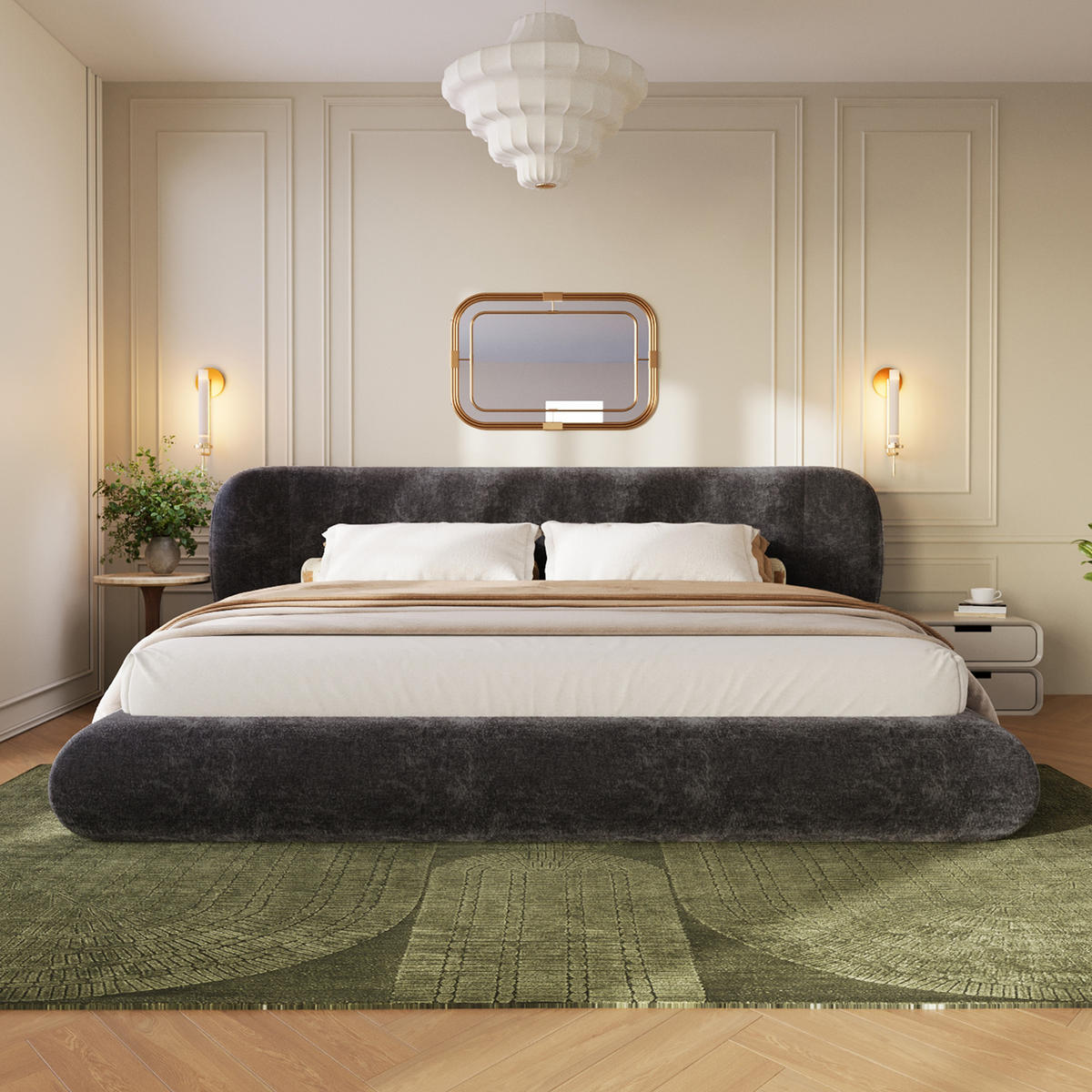POLSTERBETT 180/200 cm in Grau Chenille mit Lattenrost und Kopfteil - Grau, Holzwerkstoff/Textil (180/200cm) - CHICFURN
