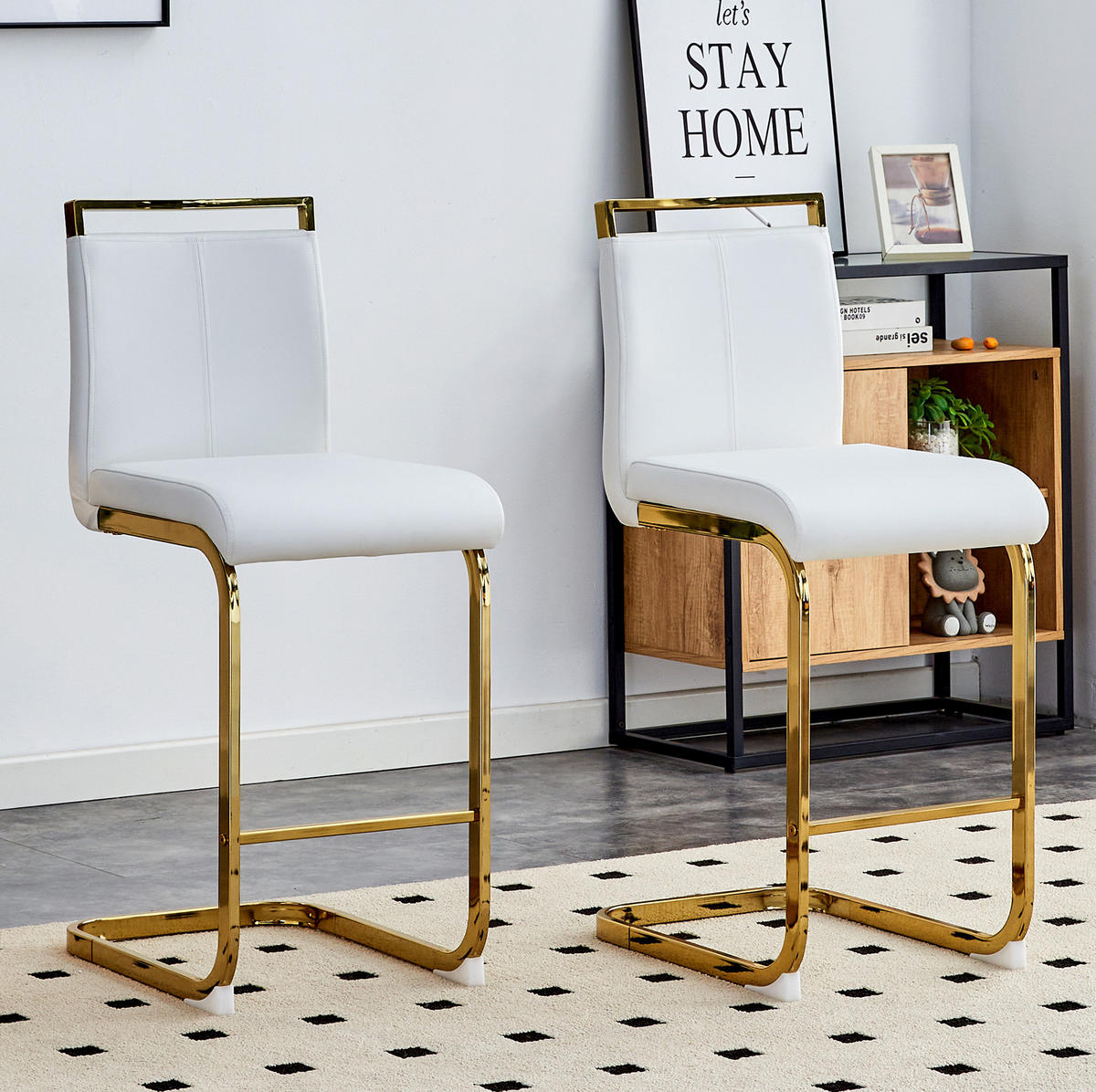 BARHOCKER 2er-Set 96,5 cm Metall/Kunstleder White+Gold - Weiß, Metall (46.5/96.5/39cm) - Meubliv