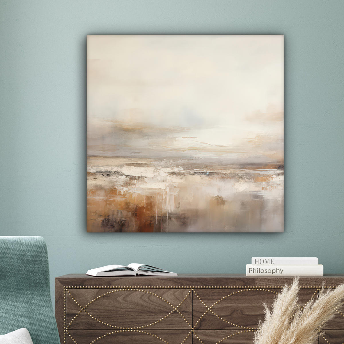 LEINWANDBILD - Kunst - Industriell - Grau - Braun - Abstrakt - 90x90 - Gemälde - Sandfarben, Textil (90/90cm) - MuchoWow