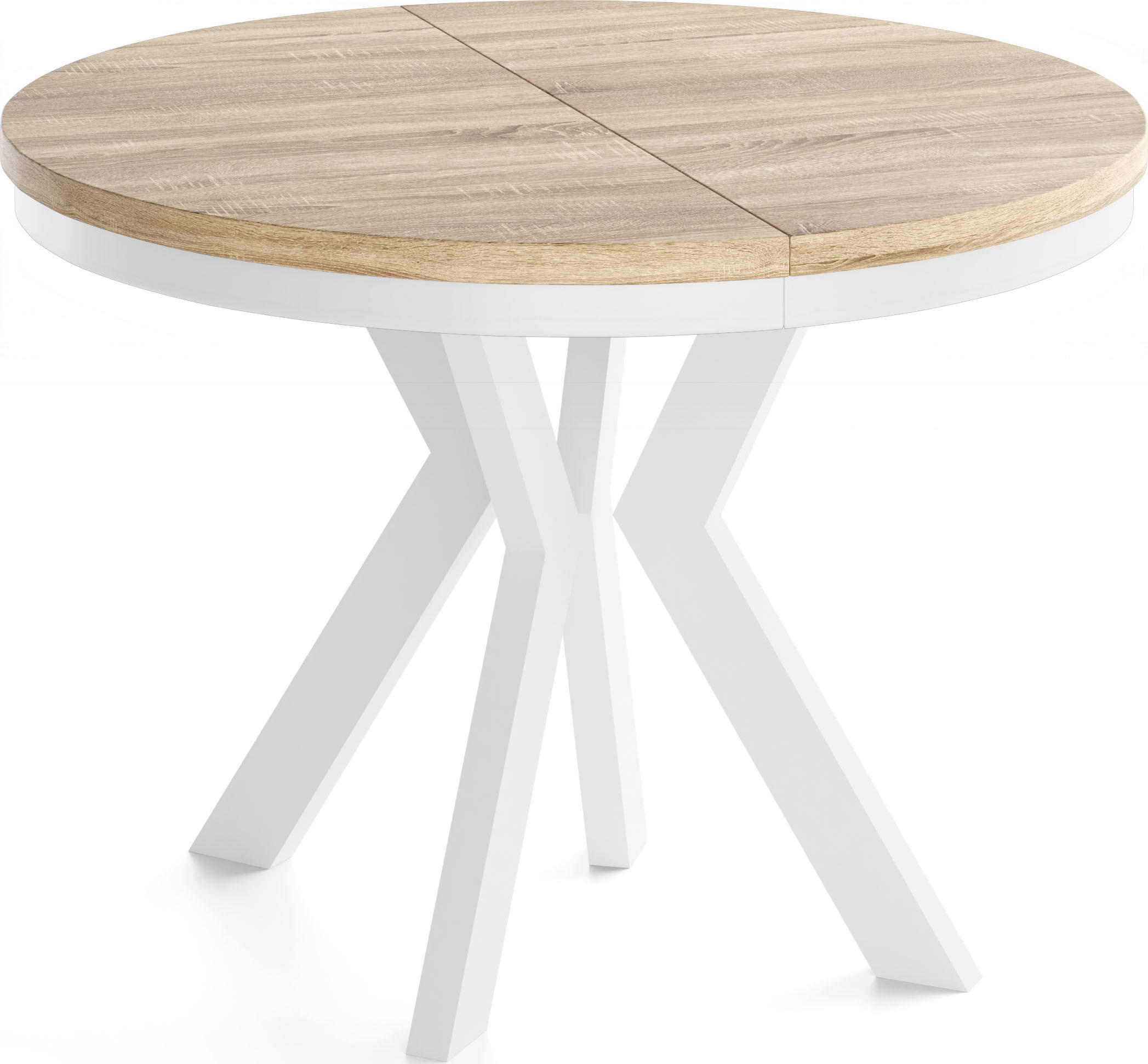 ESSTISCH Savio Weiß Neo rund ausziehbar verlängerbar XXL, Eiche Sonoma Hellbraun 100-300/100/77 cm - Weiß/Sonoma Eiche, Holz/Holzwerkstoff (100/100/77cm) - WFL GROUP