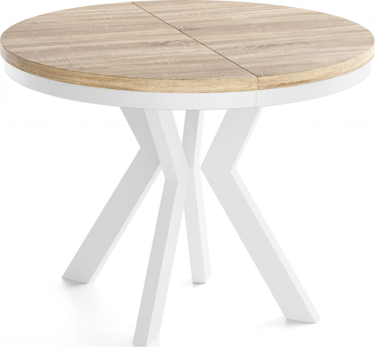 ESSTISCH Savio Weiß Neo rund ausziehbar verlängerbar XXL, Eiche Sonoma Hellbraun 100-300/100/77 cm - Weiß/Sonoma Eiche, Holz/Holzwerkstoff (100/100/77cm) - WFL GROUP