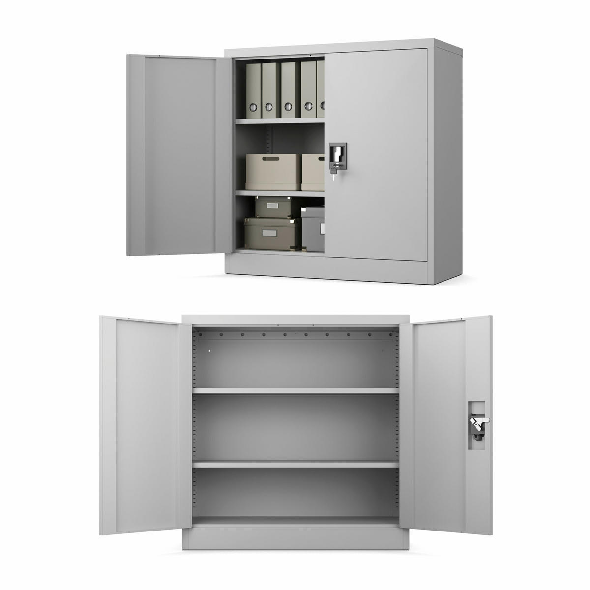 AKTENSCHRANK 2-türig mit 2 Einlegeböden Hellgrau Stahl 90x90x40cm - Hellgrau, Metall (90/90/40cm) - Muralo