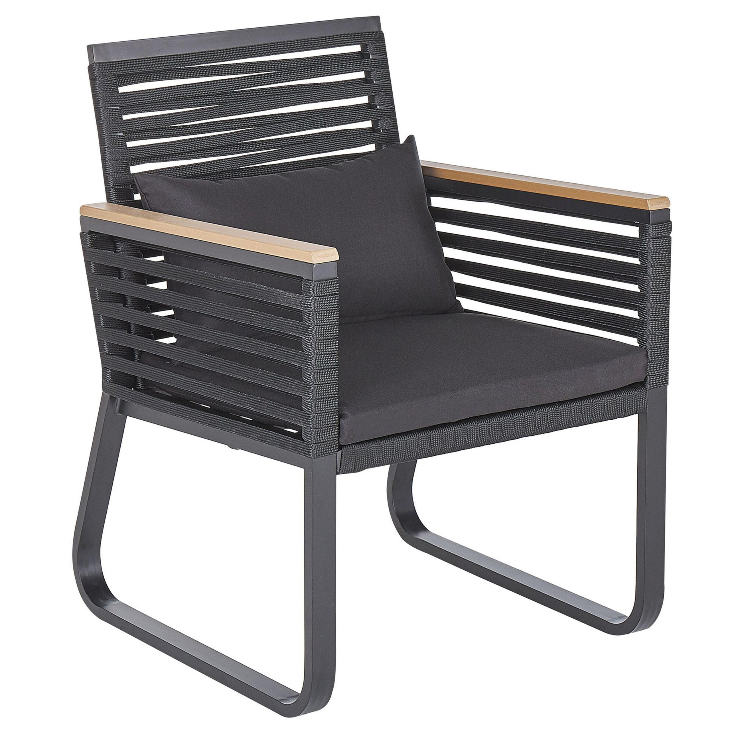GARTENMÖBEL SET 4-Sitzer Aluminium/Flechtseil schwarz Canetto - Hellbraun/Schwarz, Metall - Beliani