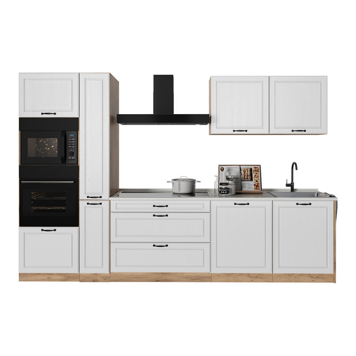 KUCHYNKA R-Line, Biely vidiecky dom/Dub Goldkraft, 310 cm Goldkraft tammi työtaso - biela/farba duba, kompozitné drevo (310/206.8/60cm) - Vicco