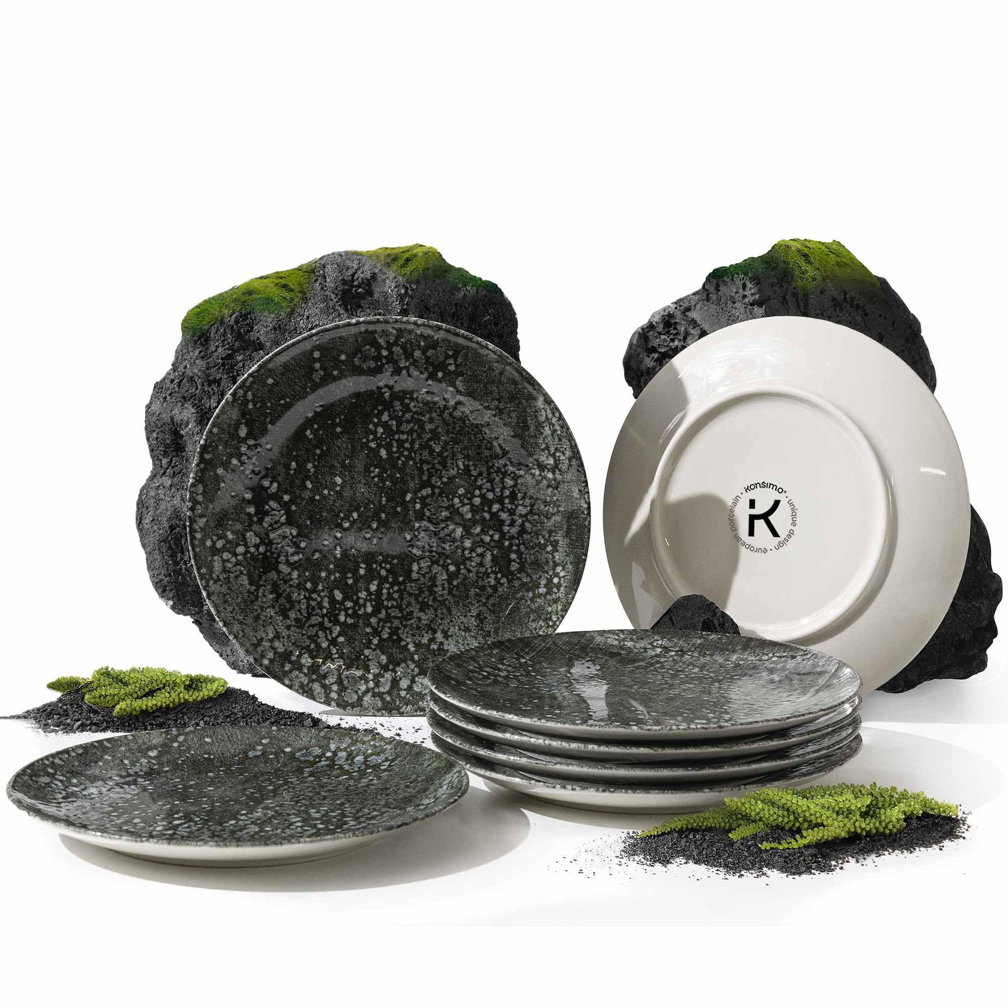 TELLER-SET MERCURO 6-tlg Dessertteller Hartporzellan - Dunkelgrau, Keramik (20/1/20cm) - KONSIMO®