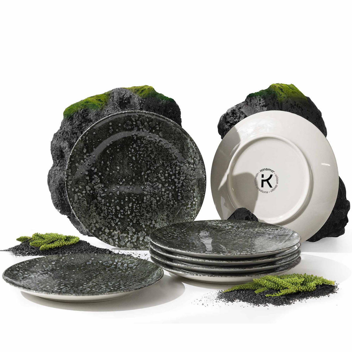 TELLER-SET MERCURO 6-tlg Dessertteller Hartporzellan - Dunkelgrau, Keramik (20/1/20cm) - KONSIMO®