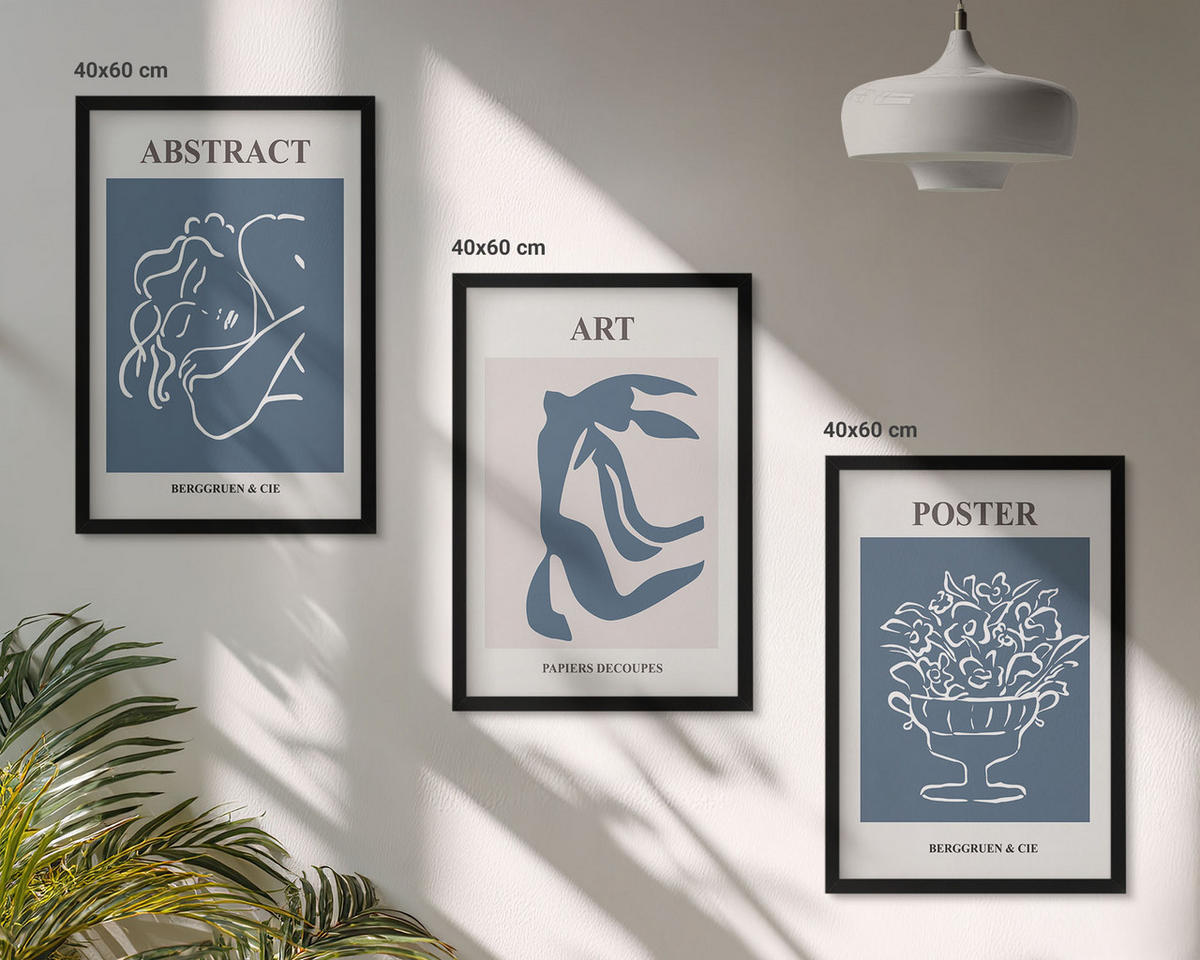 BILDER SET 3er Set - 40x60 cm Schwarzer Rahmen - Matisses stilvolle abstrakte Muster - Schwarz, Kunststoff (40/60cm) - TULUP