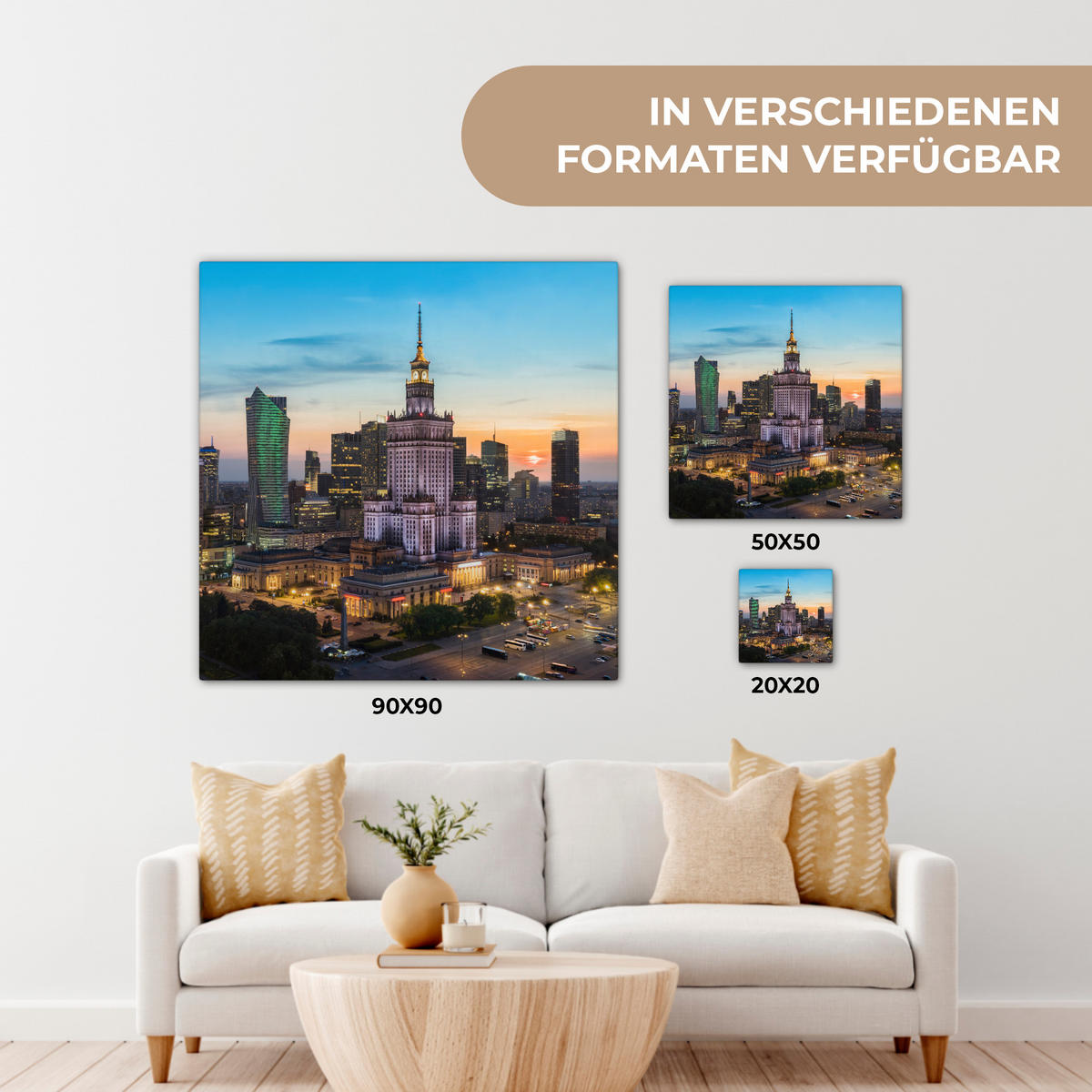LEINWANDBILD Polen - Sonne - Warschau 90x90 cm - Blau, Textil (90/90cm) - MuchoWow