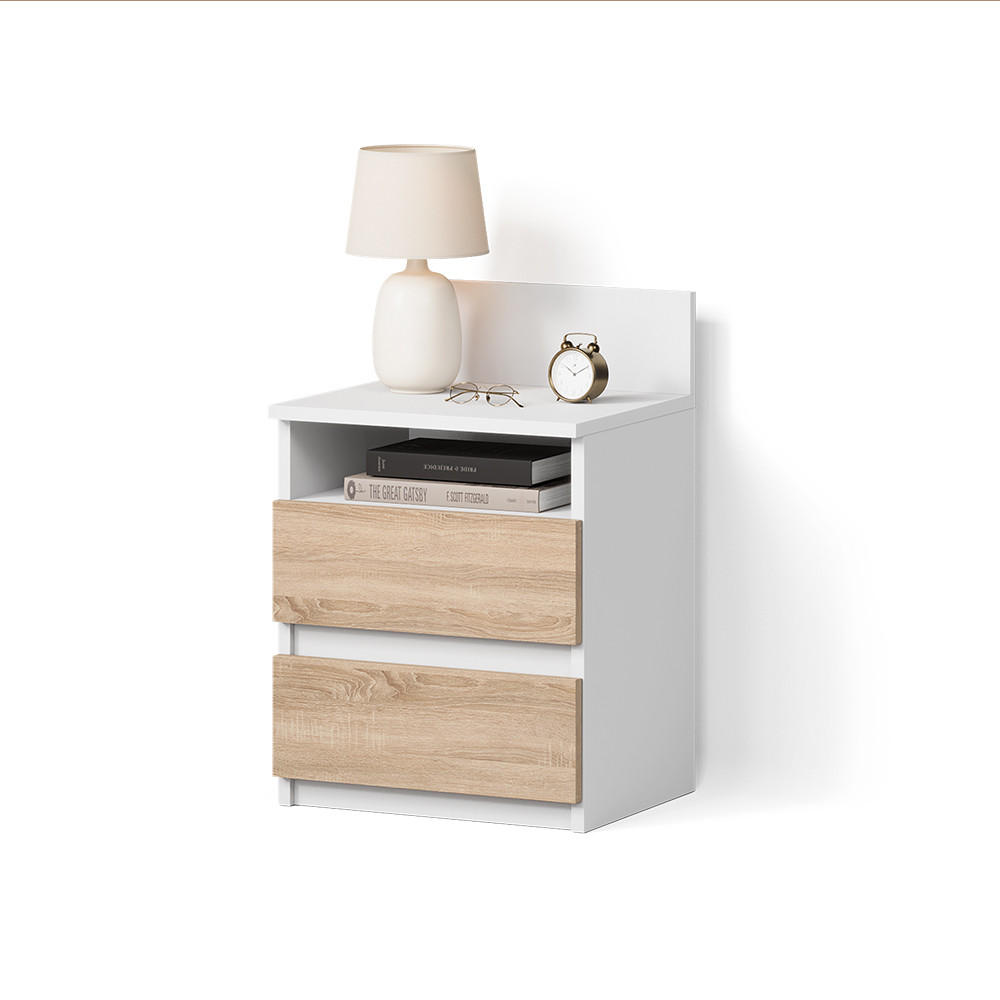 Livinity® NOČNÍ STOLEK Roya, Bílá/Sonoma, 39.6 x 59.1 cm se 2 zásuvkami