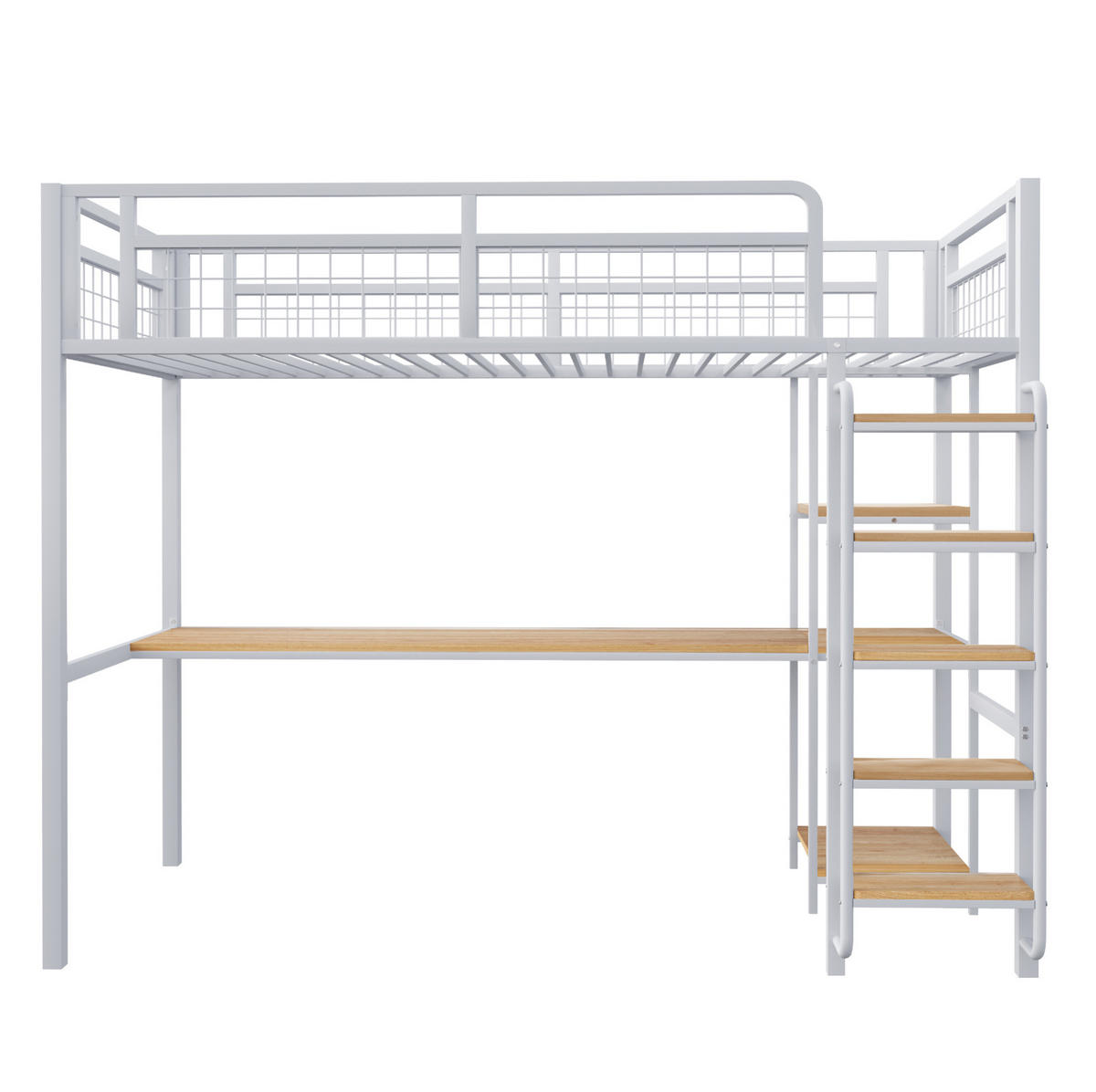 HOCHBETT 90/200 cm in Weiß mit Schreibtisch, Regalen und Sicherheitsleiter - Weiß, Metall (90/200cm) - Flora Grace