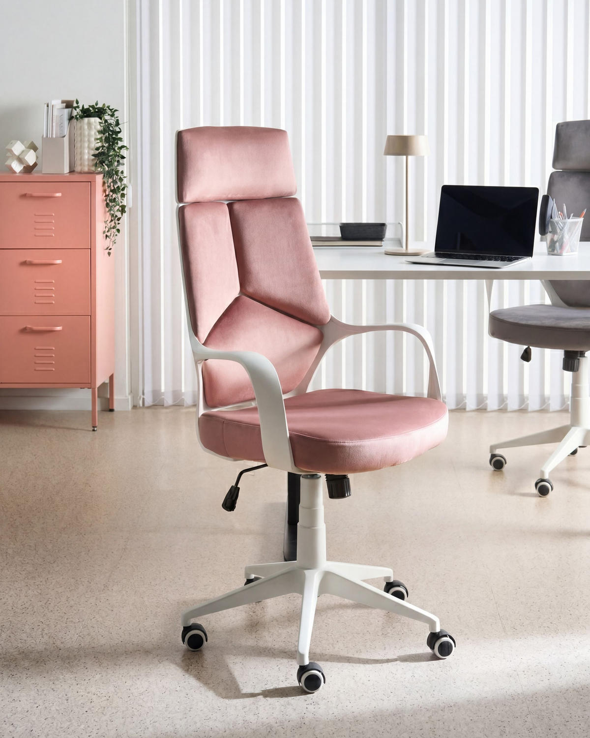BÜROSTUHL Samtstoff Pastellrosa Delight - Pink, Textil (64/116/64cm) - Beliani