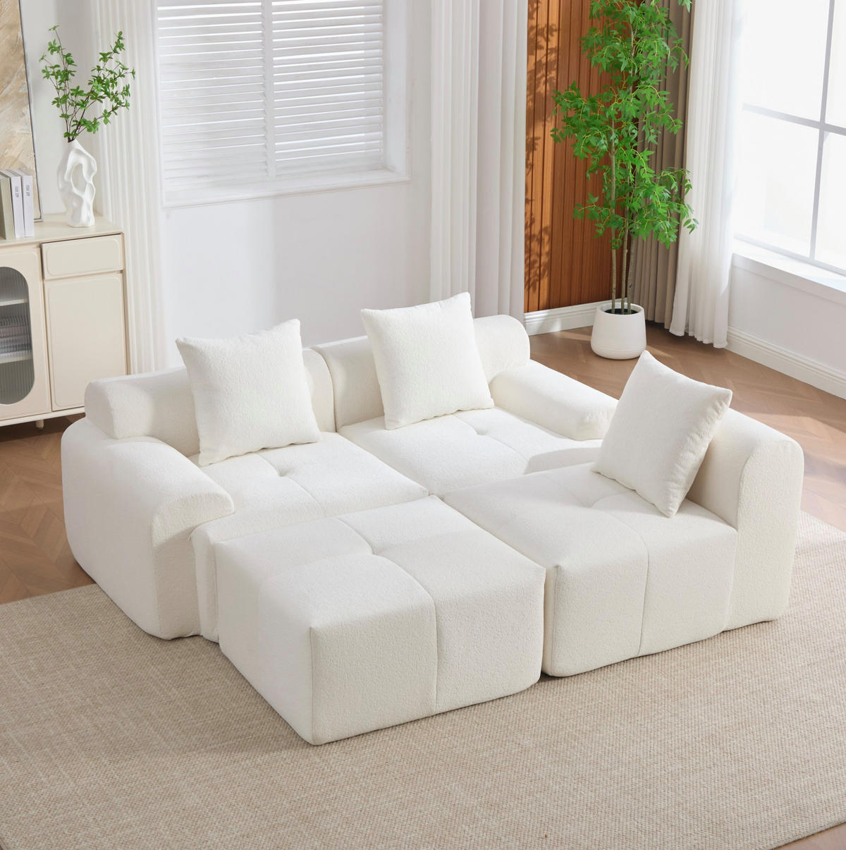 ECKSOFA 268/102/78 cm modular mit Hocker, Memory-Schaum und Kordstoff, Beige - Beige, Textil (97/100cm) - Redom