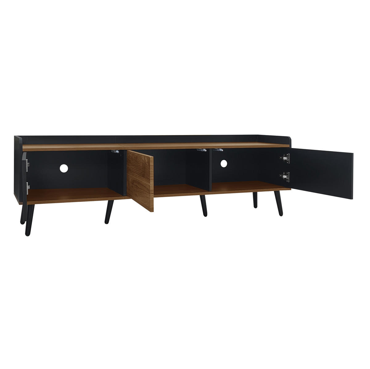TV-SCHRANK 160/39/49,5 cm schwarz und natur E1 MDF mit dreitürigem Design - Schwarz, Holzwerkstoff (160/49.5/39cm) - OKWISH