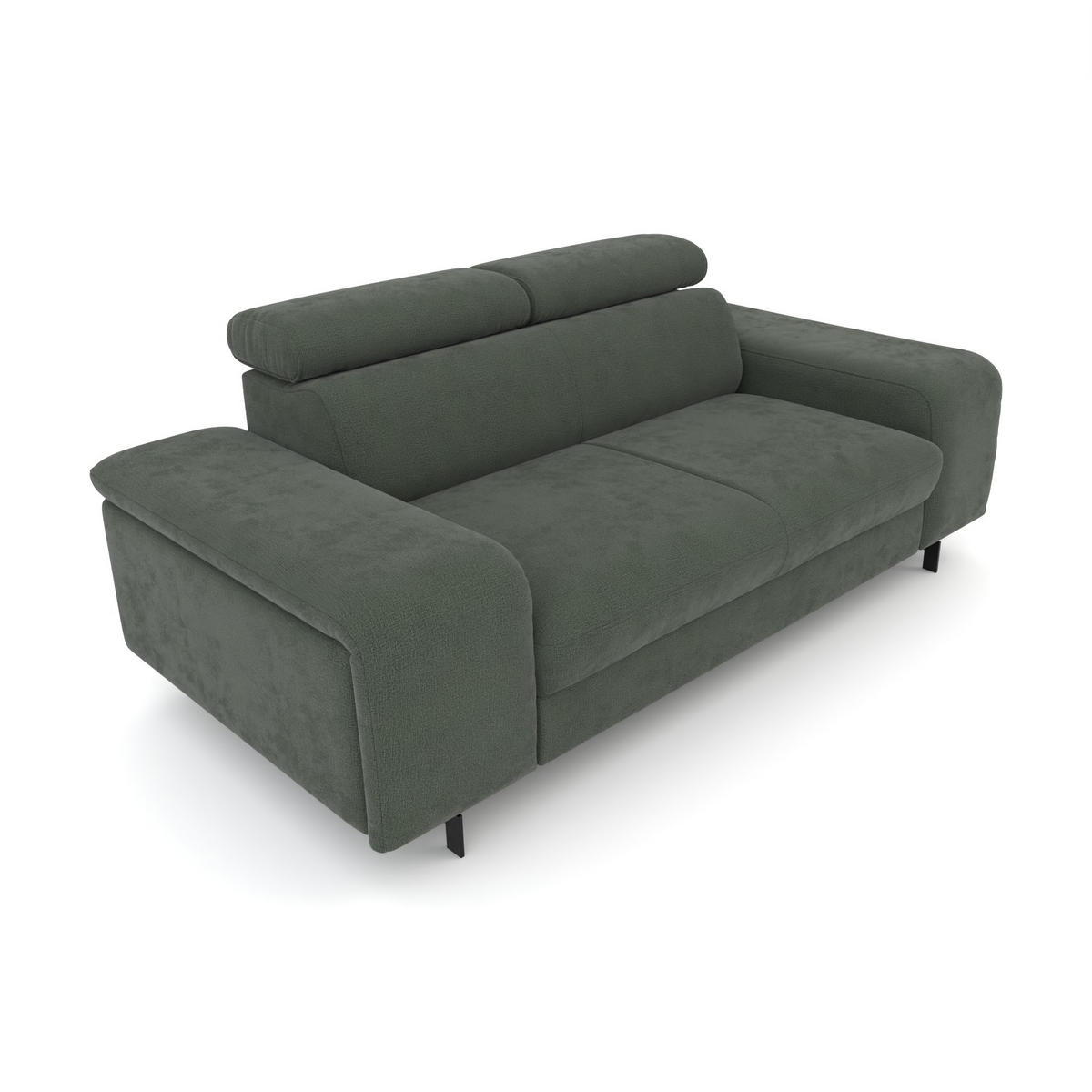 2,5-SITZER Vaasa Chenille Grün klappb. Kopfstützen 198/100/81 cm - Dunkelgrün, Kunststoff/Textil (198/81/70cm) - foamnova