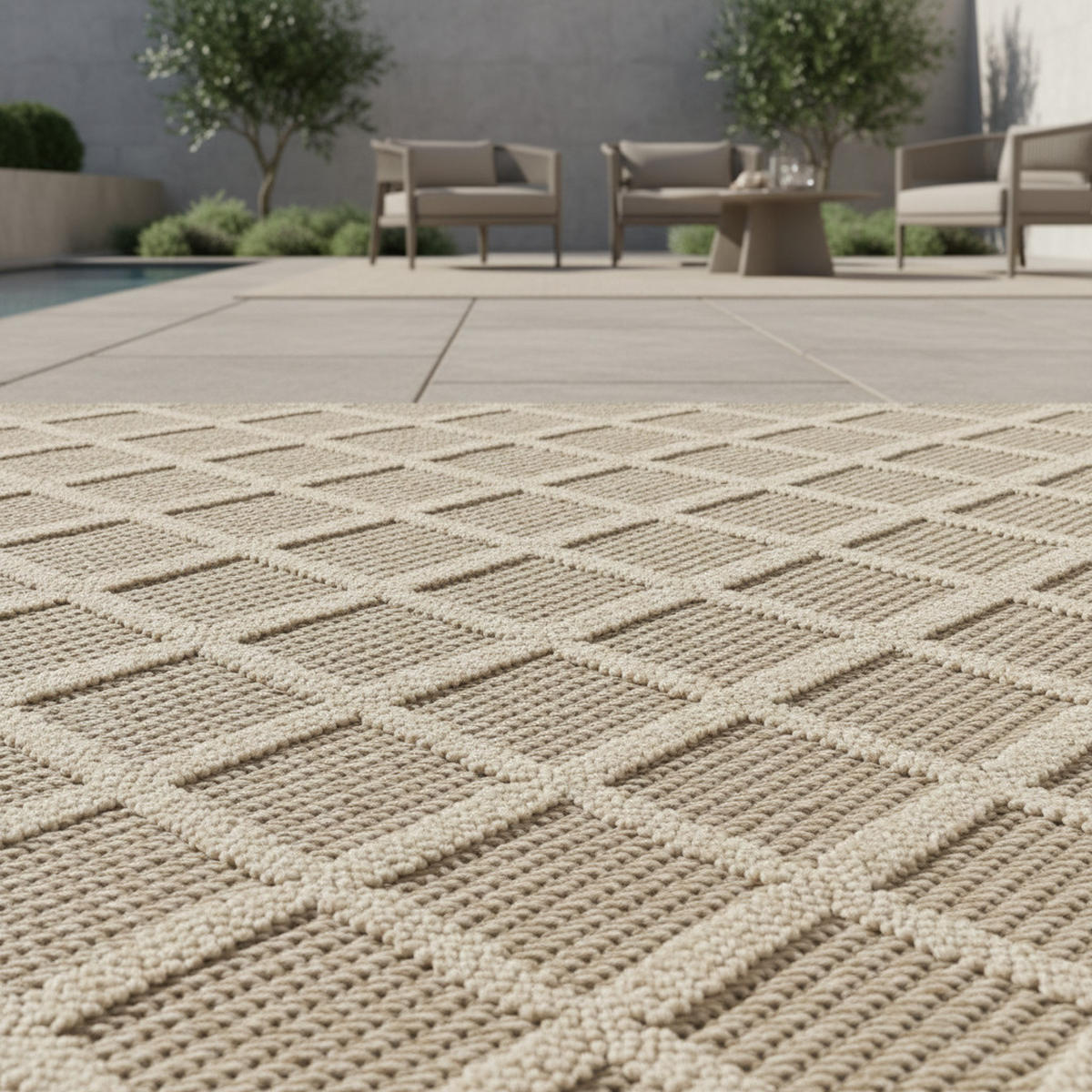 TEPPICH Outdoor Flachgewebe Rauten-Muster Polypropylen Balkon Beige Rechteckig 140x200 - Beige, Textil (140/200cm) - KADIMA DESIGN