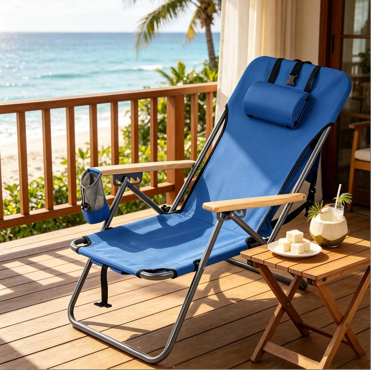 KLAPPBARER Campingstuhl 69/56/80 cm aus Oxfordstoff und Metall mit 4-fach verstellbarer Rückenlehne, Rucksackfunktion, Blau - Blau, Metall (56/57/98cm) - Redom