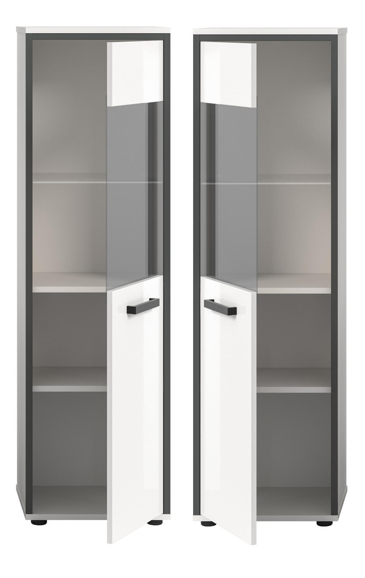 MIDISCHRANK weiß Hochglanz, grau 40 x 139 cm, Badkommode mit wechselbaren Türanschlag - Weiß Hochglanz/Schwarz, Glas/Holzwerkstoff (40/139/34cm) - Inn.Furn