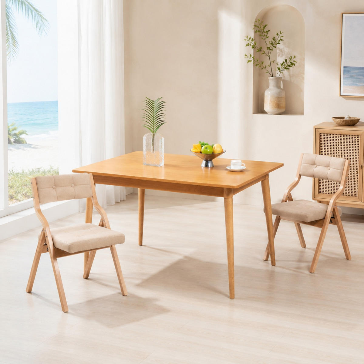 STUHL 2er-Set in Khaki aus Holz mit Klappfunktion - Greige/Naturfarben, Holz/Holzwerkstoff (48/77/61cm) - CHICFURN