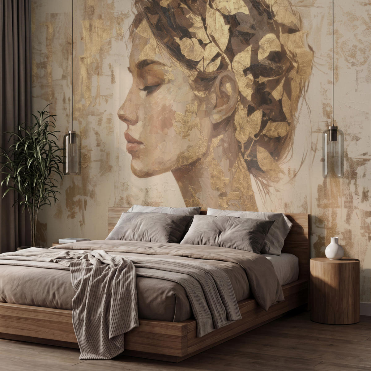TAPETE - Frau - Gold - Abstrakt - Textur - 450x300 cm - Goldfarben, Papier (450/300cm) - OnlyWow