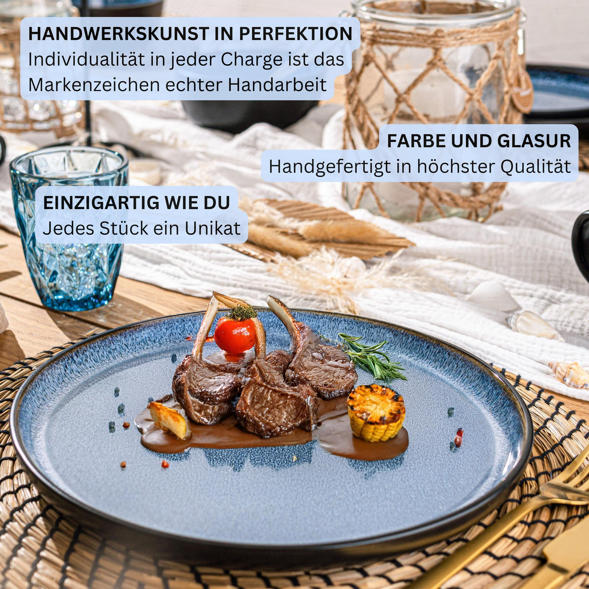 TAFELSERVICE ARUBA - 18 teilig aus Steingut - Blau, Keramik (33/34/46.5cm) - Sänger